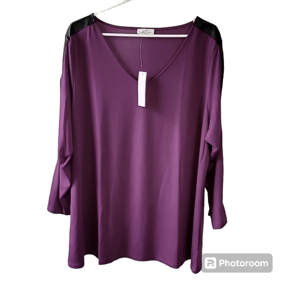 Shavonne Dorsey Purple Blouse with Faux Leather Stripes on Sleeves